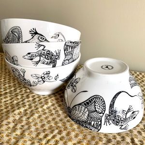 RARE Anthropologie Ink Forest soup bowls, set of four